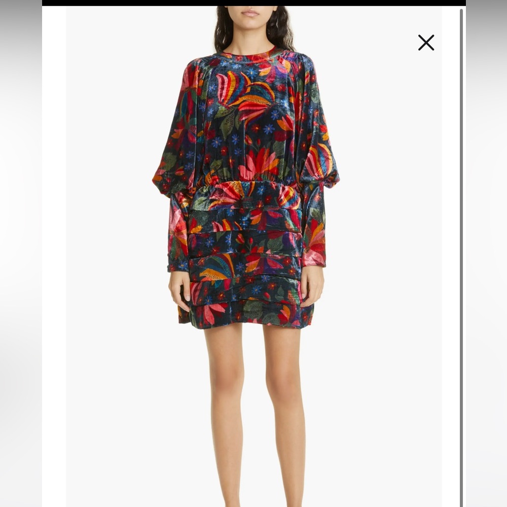 FARM RIO- Banana Sky Long Sleeve Velvet Dress